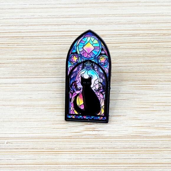 Stained Glass Black Cat Soft Enamel Pin - Picture 2 of 4